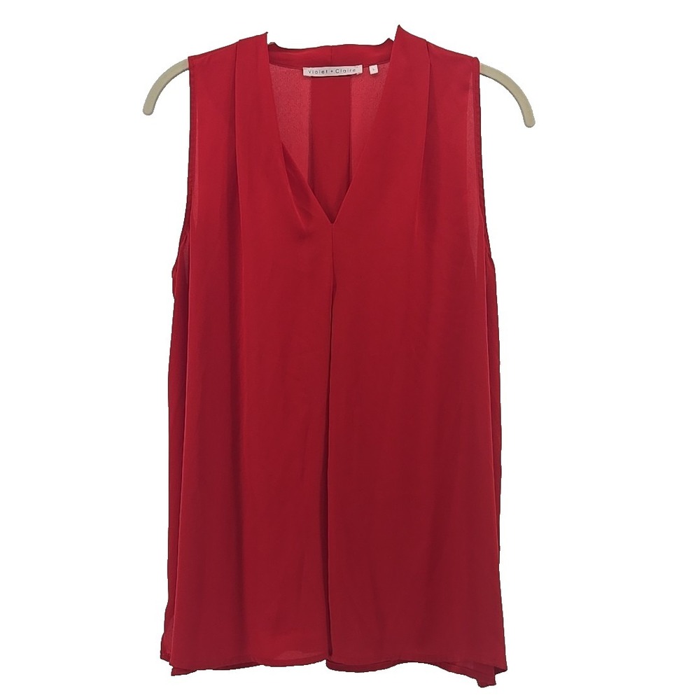Violet + Claire Large L True Red Sleeveless V-neck Chiffon Blouse Top